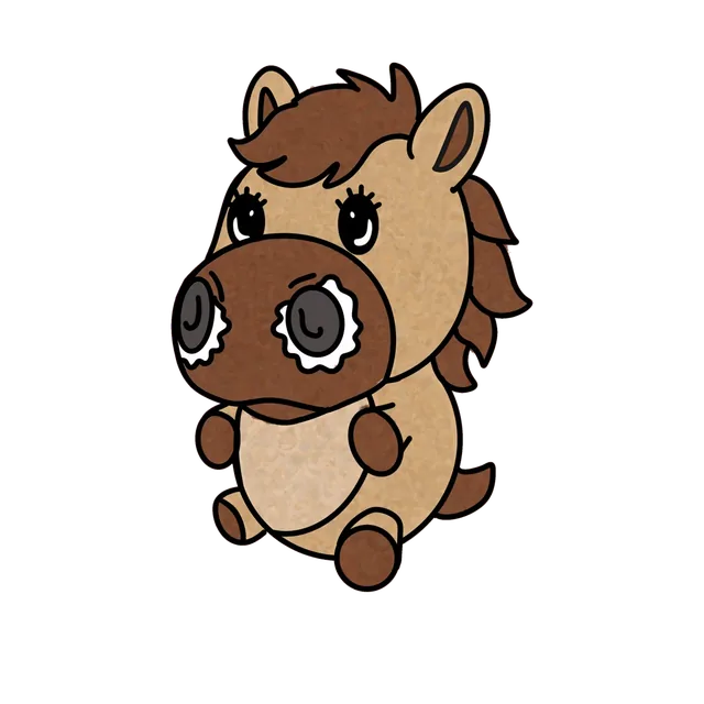 Ketara, a brown plush horse with long lashes and white powder rings around her nostrils