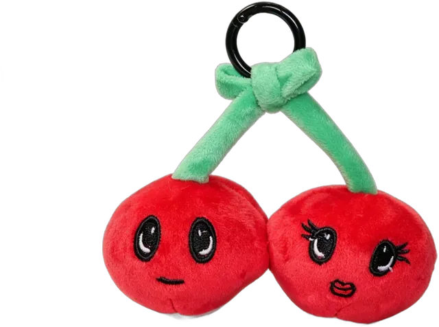 Candy and Mandy Fluff keychain: two cherry plush on a green stem