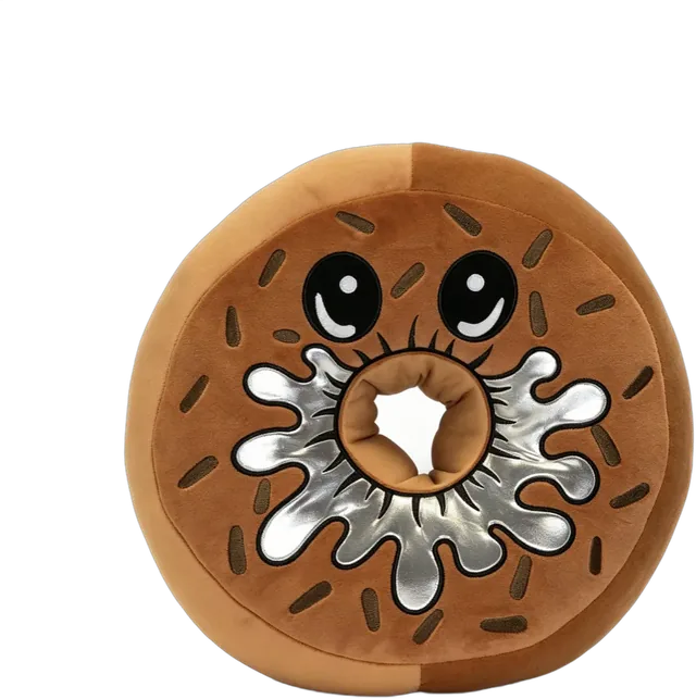 K'ream Hol Fluff plush: a chocolate donut plush with a silver cream splash